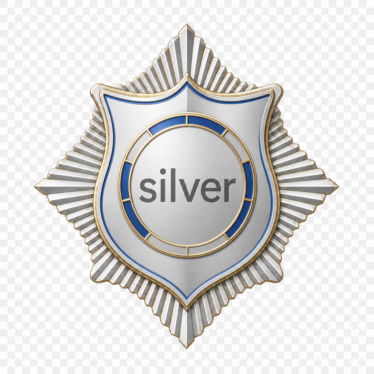 Silver Service Badge With Gold And Blue Accents